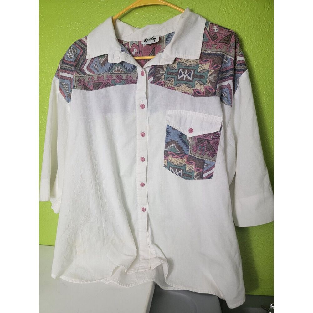 Vintage Tapestry Western Shirt Button Up  Made In USA 22w 50/50 Vtg Retro